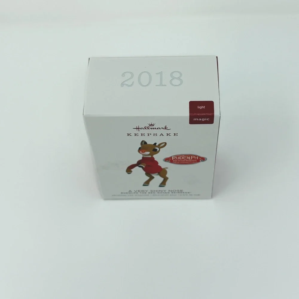 Hallmark Rudolph A Very Shiny Nose 2018 Magic Light Christmas Ornament Box
